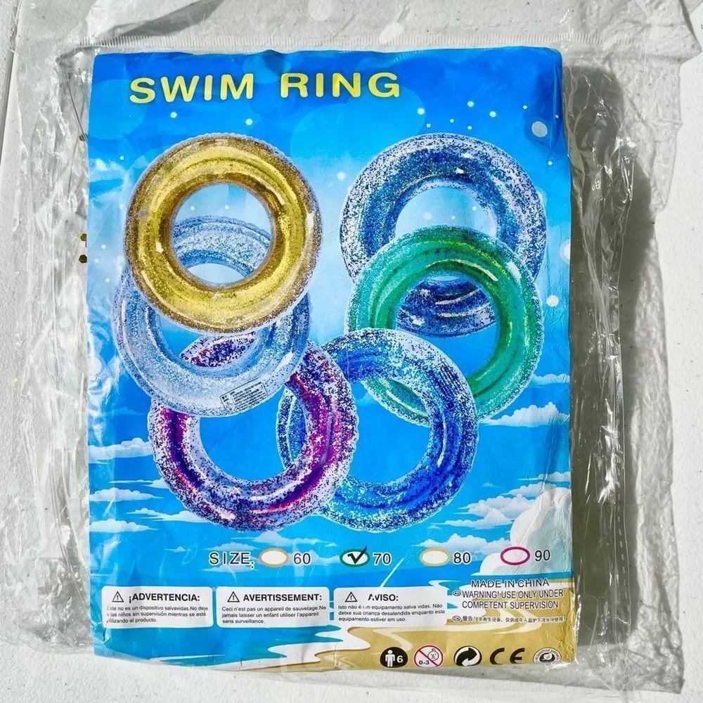 Glitter Swim Ring 70 cm Inflatable Pool Float – Gold Sparkle